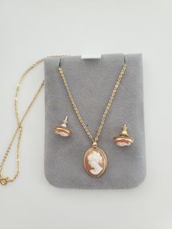 Cameo vintage Necklace & earrings 14k