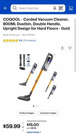 COQOOL Corded Vacuum Cleaner 800ML Upright Stick Design (Gold)