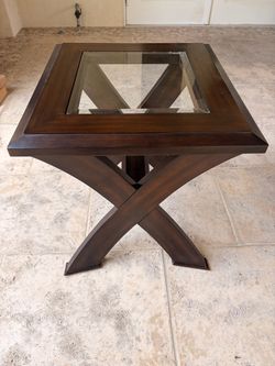 Dark Wood End Table with Glass Top