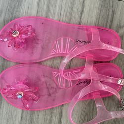 Betsey Johnson Pink Jelly Sandals Floral Detail Cute Summer 