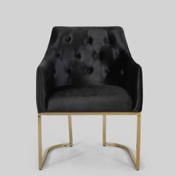 Black Velvet Accent Chair - Gold Legs, Tufted