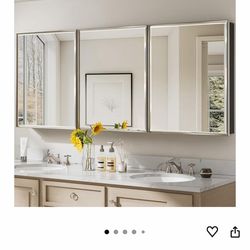 Pre-Assembled Surface or Recessed Medicine Cabinet Mirror-72x30 Brushed Nickel Bathroom Medicine Cabinet with Mirror & Rustproof Aluminum Frame, Bevel