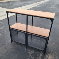 Black Wood Ikea Fjallbo Rustic Steel Wood Shelves Shelf Shelving Buffet Entry Side Board Cabinet Table Unit
