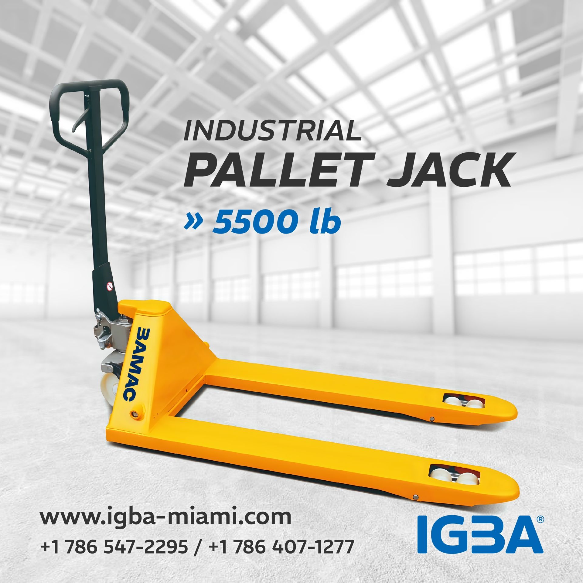 BAMAC Pallet Jack, Industrial Pallet Truck, Pallet Jack 5500 Lb. Capacity, Industrial Pallet Jack Truck, Manual Pallet Jack, 27" W x 48" L Forks Size
