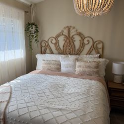 Vintage Scroll Rattan Queen Size Headboard 