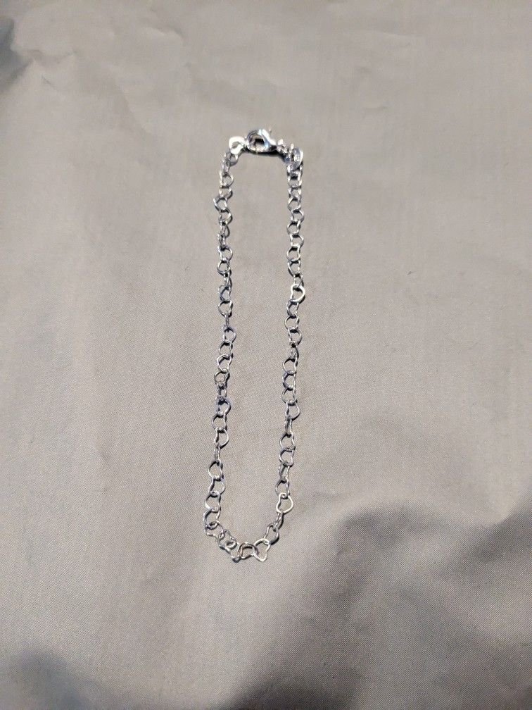 (925 Sterling Silver) 8” 2mm heart link bracelet