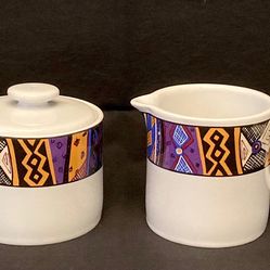 Sakura Masquerade creamer and sugar set vintage 1992 retired pattern multicolor