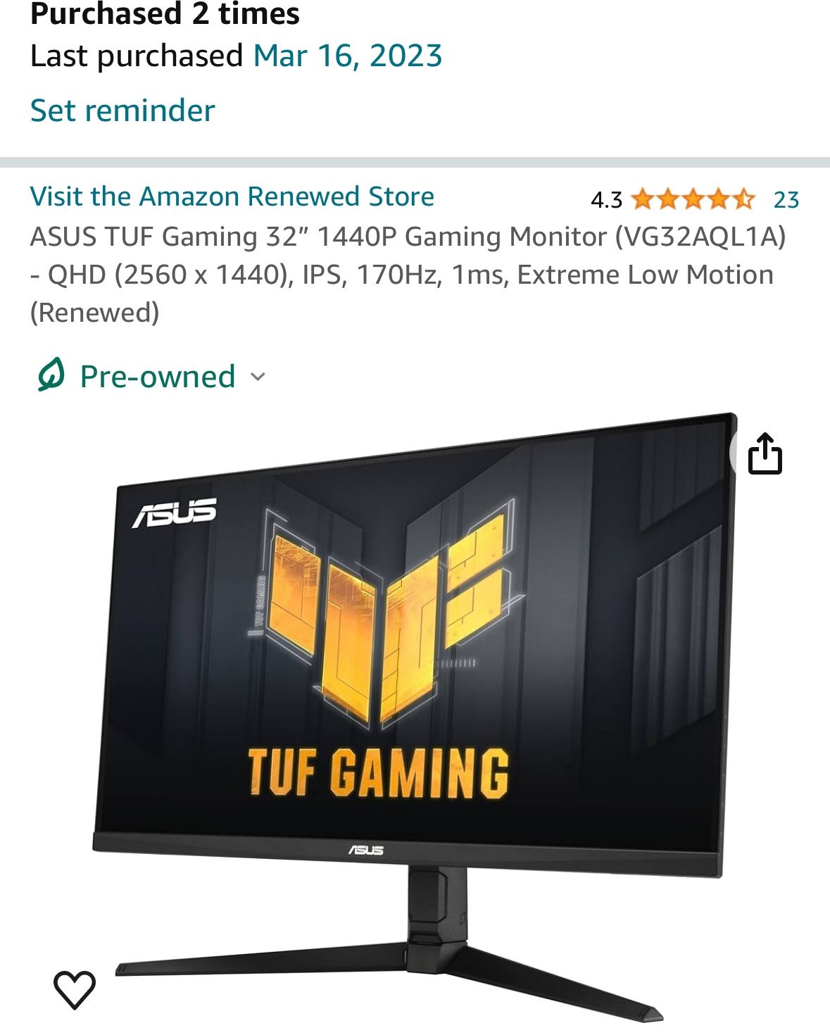 Asus Tuf Gaming Monitor 2k 170hz IPS