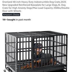 48inches Heavy Duty indestructible Dog Crate, For XL Dog Max Load 250lbs/Double Door With Wheels