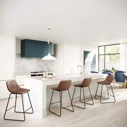 24'' Faux Leather Bar Stools Metal Frame Counter Height Bar Stools(Set of 4)