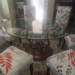 Gless Table With Wooden Base  With Chair