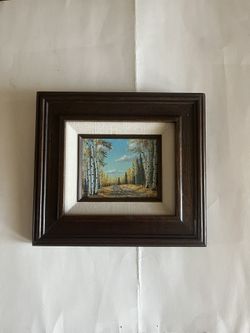 Original Vintage Framed Oil Painting of a Landscape by Lois Duncan, 1984. 10”x9”