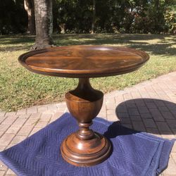 Vintage Walnut Pedestal Accent Side Table 