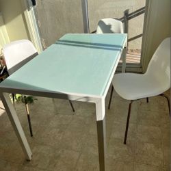 Glass Metal Framed Table With 3 Chairs 