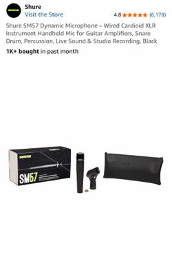 With stand and Shure SM57 Dynamic Microphone – Wired Cardioid XLR Instrument Handheld Mic for Guitar Amplifiers, Snare Drum, Percussion, Live Sound &
