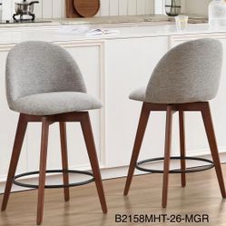 Swivel Farmhouse Bar Stools Set of 2, Wooden Counter Height Stools with Back, 26" Upholstered Linen Fabric High Chairs for Island Kitchen, Modern Bars