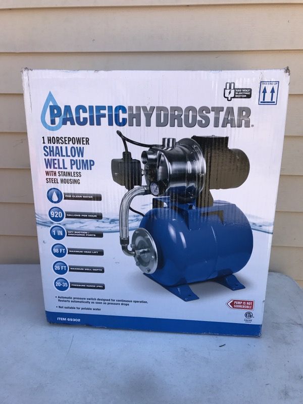 Pacific Hydrostar 1 HP Stainless Steel Shallow Well Pump and Tank with Pressure Control Switch - 950 GPH