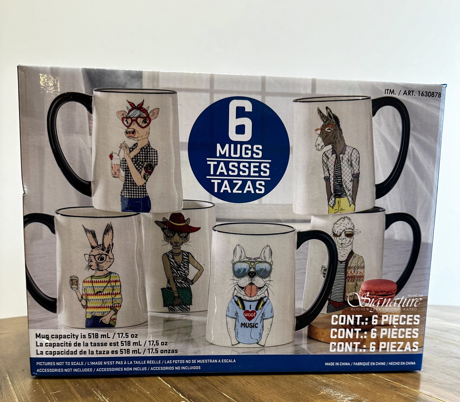 Hipster Animal Coffee Mugs 6pc Set - 17.5 oz Stoneware by Signature Housewares