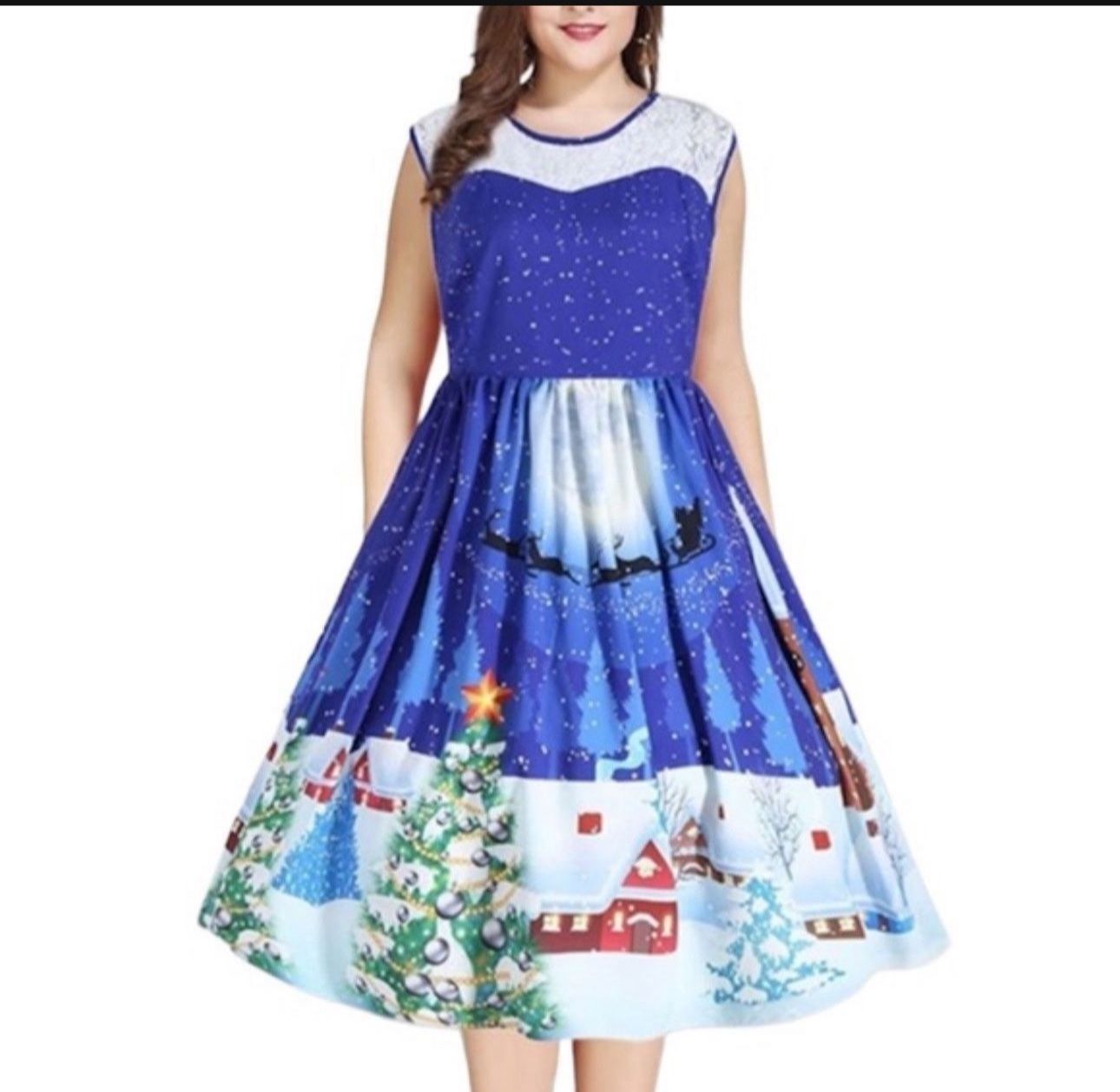 Blue Santa Christmas Winter Snow Holiday Party Dress