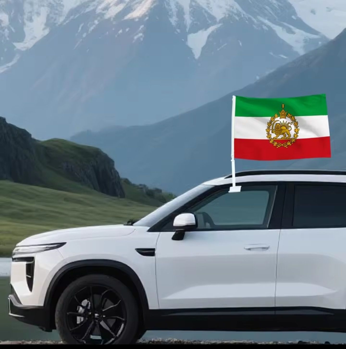 Iran Flag Window Car Lion Sun Shir Khorshid Glory Persia Fabric Durable With Stick Stand