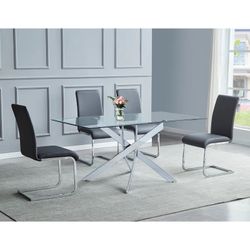 5 Pc Modern Dining Set Faux Leather Chairs Glass Top