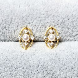 Pearl & White Sapphire Earrings 