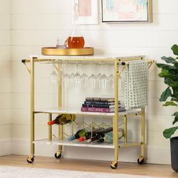Maliza Bar Cart Bottle Storage and Wine Glass Rack-Faux Marble and Gold