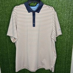 Rhone Polo Shirt Mens XL Pink Blue Striped Performance Golf Casual C22