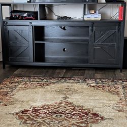 Black Farmhouse Style Entertainment Center – Excellent Condition!