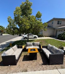 Outdoor Wicker Sectional Sofa Set with Fire Pit Table deep seating cushions fully assembled inside the box high quality patio furniture 🆕☑️