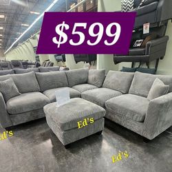 BRAND NEW 4PC SECTIONAL SOFA SET WITH OTTOMAN AND ACCENT PILOWS INCLUDED $599