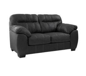 Dark grey faux leather loveseat with contrast stitching