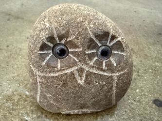 Hand-Carved Natural River Stone Owl Decoration