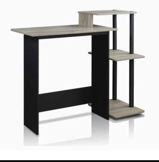 Laptop Notebook Computer Desk, Square Side Shelves, French Oak Grey/Black