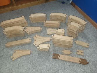 Wooden Train Set With Lots Of Trains