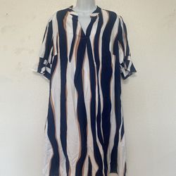 Bold Stripe Print T-Shirt Dress (Size: XL)