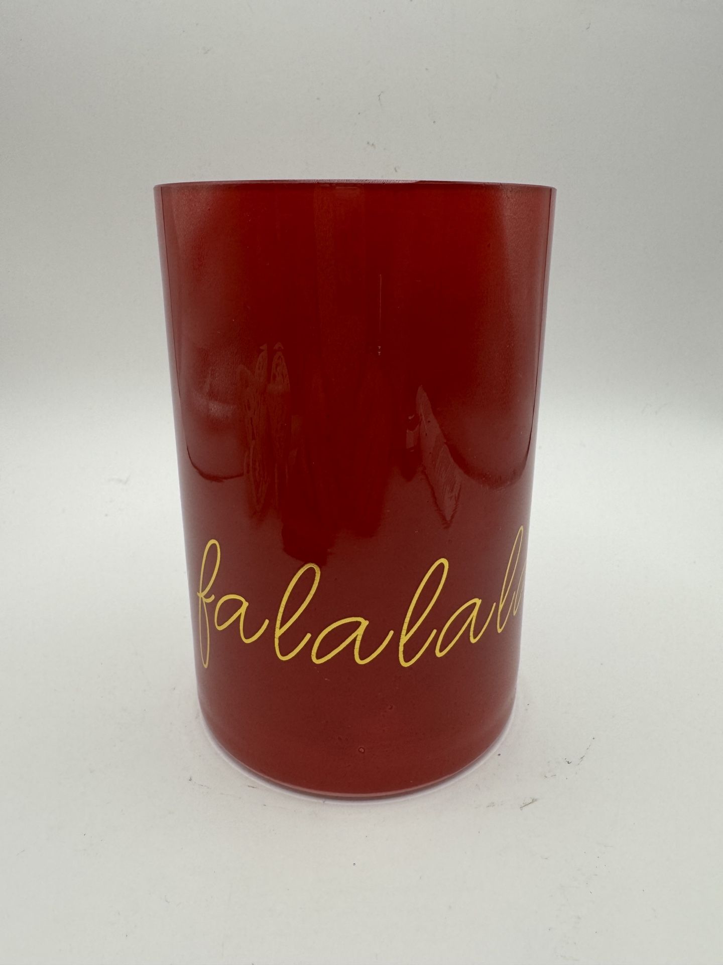 Falala Red Glass Vase, Candle Holder With Good Writing - 6” x 4”