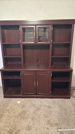 Cherry Wood Entertainment Center Wall Unit