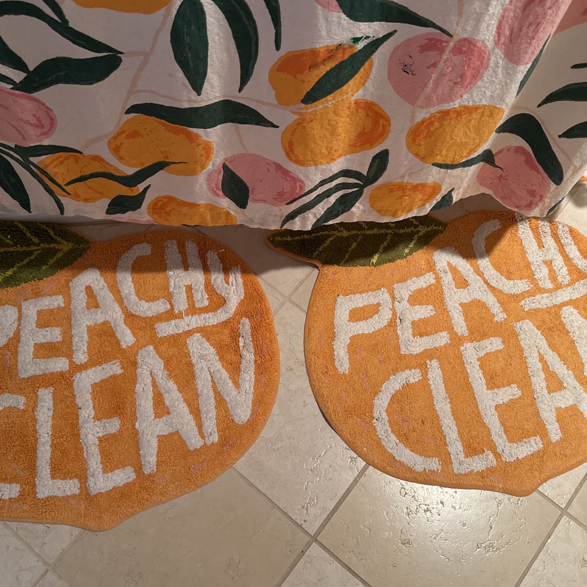 Urban Outfitters Peachy Clean Bath Set 2 Bathmats + Shower Curtain