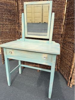 Vintage 1920s Wood Vanity With Mirror