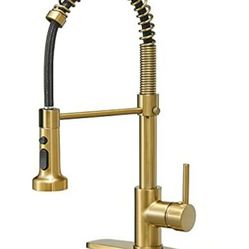 BESy Commercial Kitchen Laundry Faucet with Pull Down Sprayer Brushed Gold