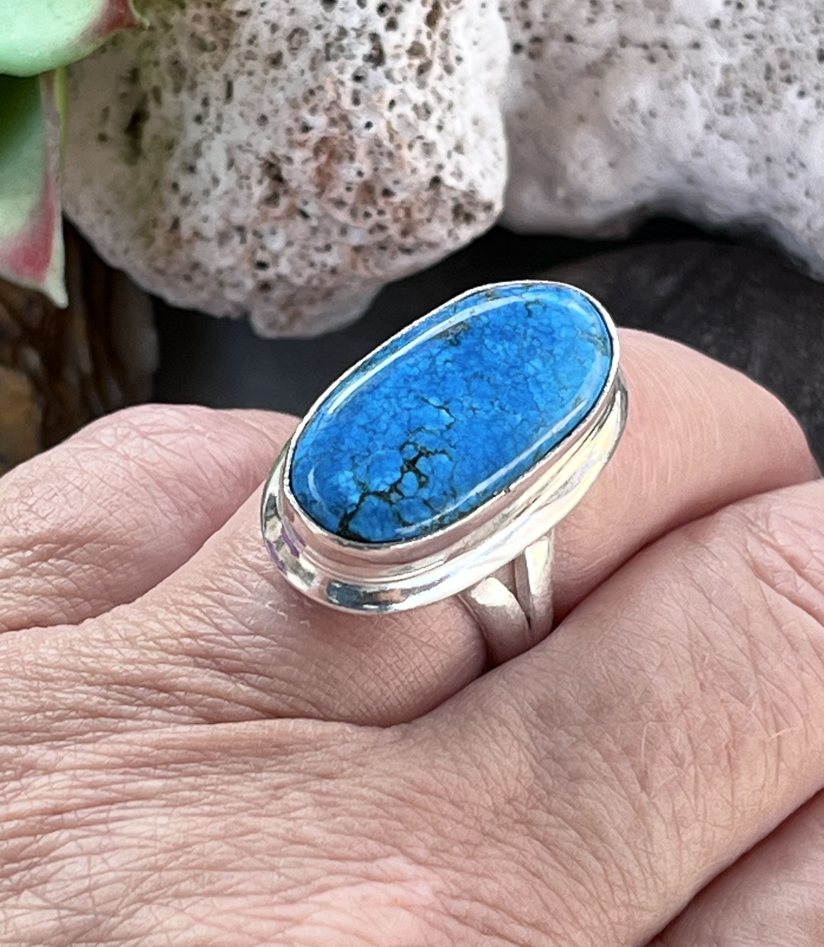 Handcrafted Natural Turquoise 925 Silver Ring Sz 7