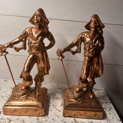 Antique Paul Herzel Pirate Bronze Clad Bookends 