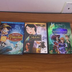 Disney Films-Mulan, Peter Pan,  And Pinocchio 