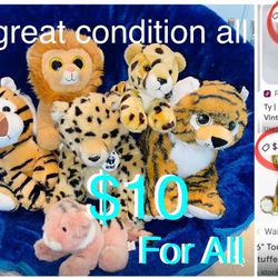 $10 For All Bundle of Felines Plushies 🦁 lion 🐯 Tommy the Tigers,Cheetah,leopards