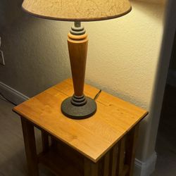 Solid Wood End Table And Light