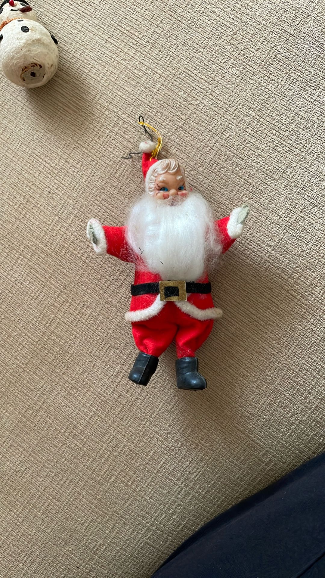 Antique Vintage Flocked Santa Ornament - felt hands