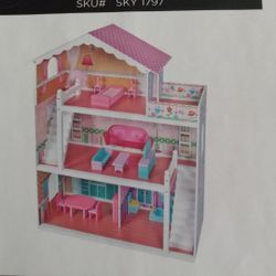 New Wooden Doll House With Furniture 