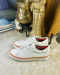 Men’s Saks Fifth Avenue 11852 09 Size 8.5 Sneakers White Leather Made In Italy