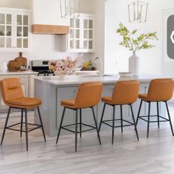 Whiskey Brown Double-Layer Upholstered Counter Height Bar Stools